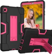 Voor Samsung Galaxy Tab 7 Lite T225 Contrast Kleur Robot Schokbestendig Siliconen + PC Beschermhoes met Houder (Zwart + Rose Rood)