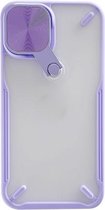 360 graden rotatie 2 in 1 pc + TPU schokbestendige behuizing met metalen spiegellensafdekking en houderfuncties voor iPhone 12 Pro Max (Taro Purple)