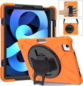 Schokbestendige kleurrijke siliconen + pc-beschermhoes met houder en schouderriem en draagriem voor iPad Air (2020) (oranje)