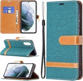 Voor Samsung Galaxy S21 FE Kleuraanpassing Denim Textuur Horizontale Flip Leren Case met Houder & Kaartsleuven & Portemonnee & Lanyard (Groen)