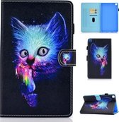 Voor Samsung Galaxy Tab A7 Lite 8.7 inch (2021) SM-T220 / T225 Gekleurde tekening Stiksels Horizontale flip lederen tas, met houder & kaartsleuven (Super Cat)