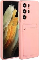 Voor Samsung Galaxy S21 Ultra 5G kaartsleuf ontwerp schokbestendig TPU beschermhoes (roze)