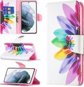 Voor Samsung Galaxy S21 FE Gekleurde Tekening Patroon Horizontale Flip Leren Case met Houder & Kaartsleuven & Portemonnee (Zonnebloem)