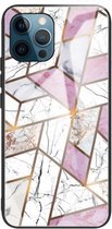 Abstract Marble Pattern Glass beschermhoes voor iPhone 11 Pro Max (Rhombus White Purple)