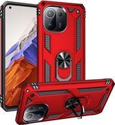 Voor Xiaomi Mi 11 Pro schokbestendige TPU + pc-beschermhoes met 360 graden roterende houder (rood)