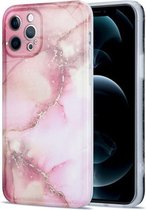 Geglazuurd marmeren patroon TPU schokbestendige beschermhoes voor iPhone 12 (roze)