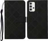 Voor Samsung Galaxy A32 5G Etnische Stijl Reliëf Patroon Horizontale Flip Leren Case met Houder & Kaartsleuven & Portemonnee & Lanyard (Zwart)