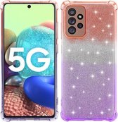 Voor Samsung Galaxy A72 5G / 4G gradiënt glitter poeder schokbestendig TPU beschermhoes (oranje paars)