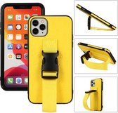 Sportarmband PC + PU-lederen achterkant met riem en houderfunctie voor iPhone 11 Pro (geel)