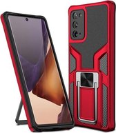 Voor Samsung Galaxy Note20 Armor 2 in 1 PC + TPU magnetisch schokbestendig hoesje met opvouwbare houder (rood)