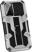 Voor Geschikt voor Xiaomi Poco F3 Vanguard Warrior All-inclusive tweekleurige schokbestendige TPU + pc-beschermhoes met houder (zilverwit)