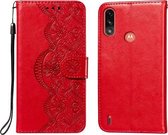 Voor Motorola Moto E7 Power Flower Vine Embossing Pattern Horizontale Flip Leather Case met Card Slot & Holder & Wallet & Lanyard (Red)