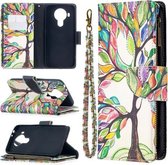 Voor Nokia 5.4 Gekleurde Tekening Patroon Rits Horizontale Flip Leren Case met Houder & Kaartsleuven & Portemonnee & Lanyard (Boom)