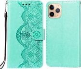 Flower Vine Embossing Pattern Horizontale Flip Leather Case met Card Slot & Holder & Wallet & Lanyard Voor iPhone 11 Pro (Groen)