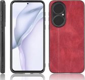 Voor Huawei P50 Schokbestendig Naaien Koe Patroon Huid PC + PU + TPU Case (Rood)
