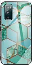 Voor Samsung Galaxy S20 FE Abstract Marble Pattern Glass beschermhoes (Rhombus Green)