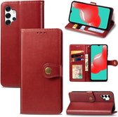 Voor Samsung Galaxy A32 4G Effen Kleur Lederen Gesp Telefoon Case met Lanyard & Fotolijst & Kaartsleuf & Portemonnee & Stand Functie (Rood)