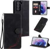 Driekleurige stiksels kalf textuur horizontale flip lederen tas met houder & kaartsleuven & portemonnee voor Samsung Galaxy S21 5G (zwart)