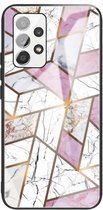 Voor Samsung Galaxy A52 5G / 4G Abstract Marble Pattern Glass beschermhoes (Rhombus White Purple)