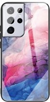 Voor Samsung Galaxy S21 Ultra 5G abstract marmer patroon glas beschermhoes (abstract rood)