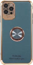 Galvaniseren effen kleur TPU vierhoekige schokbestendige beschermhoes met ringhouder voor iPhone 11 Pro Max (grijs blauw)