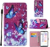 Voor LG Velvet 2 Pro Cross Texture Painting Pattern Horizontale Flip Leren Case met Houder & Kaartsleuven & Portemonnee & Lanyard (Paarse Vlinder)