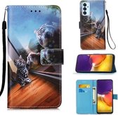 Voor Samsung Galaxy A82 5G Gekleurde Tekening Patroon Plain Weave Horizontale Flip Leren Case met Houder & Kaartsleuf & Portemonnee & Lanyard (Spiegel Kat)