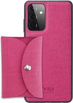 Voor Samsung Galaxy A72 5G ViLi T-serie TPU + PU geweven stof magnetische beschermhoes met portemonnee (rose rood)