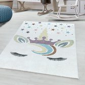 Tapis a poil ras chambre d'enfant Tapis pour enfants Motif Licorne Ãtoiles Blanc