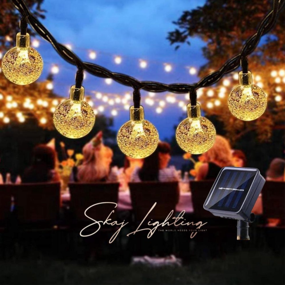 SKAJ Tuinverlichting op zonne-energie - 8 Lichtstanden - 50 LED's - 7m - ø 2,5cm - Warm White