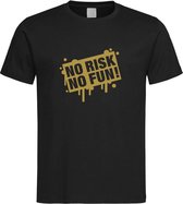 Zwart T shirt met  " No Risk No Fun " print Goud size L