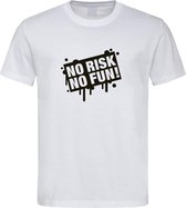 Wit T shirt met  " No Risk No Fun " print Zwart size L