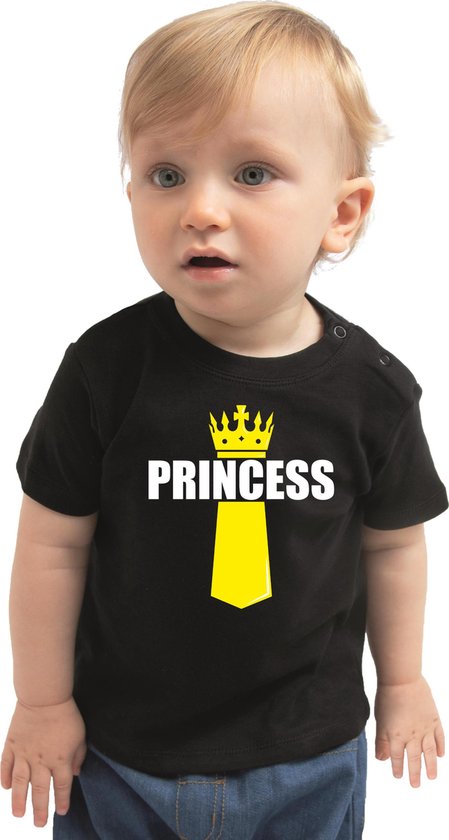 Koningsdag t-shirt Princess met kroontje zwart - peuters - Kingsday outfit / kleding / shirt 92