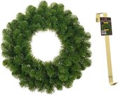 Groene kerstkransen/deurkransen 45 cm met gouden hanger - Kerstversiering/kerstdecoratie kransen