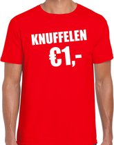 Fun t-shirt - knuffelen 1 euro - rood - heren - Feest outfit / kleding / shirt M