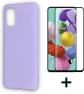 HB Hoesje Geschikt voor Samsung Galaxy A02S Paars & Fullscreen Glazen Screenprotector - Siliconen Back Cover