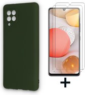 Samsung Galaxy A42 5G Hoesje Groen & 2X Glazen Screenprotector - Siliconen Back Cover