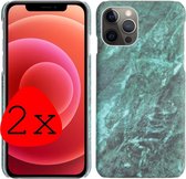 Hoes voor iPhone 12 Pro Hoesje Marmer Case Marmeren Cover Hoes Groen Marmer Hardcover 2x