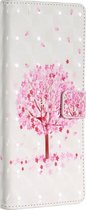 Apple iPhone 12 Mini Hoesje - Mobigear - Design Serie - Kunstlederen Bookcase - Pink Tree - Hoesje Geschikt Voor Apple iPhone 12 Mini