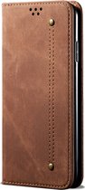 Huawei P Smart (2020) Hoesje - Mobigear - Denim Slim Serie - Kunstlederen Bookcase - Bruin - Hoesje Geschikt Voor Huawei P Smart (2020)