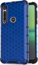 Motorola Moto G8 Plus Hoesje - Mobigear - Honeycomb Serie - Hard Kunststof Backcover - Blauw - Hoesje Geschikt Voor Motorola Moto G8 Plus