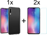 Xiaomi Mi 9 hoesje siliconen case transparant hoesjes cover hoes - 2x Xiaomi Mi 9 screenprotector