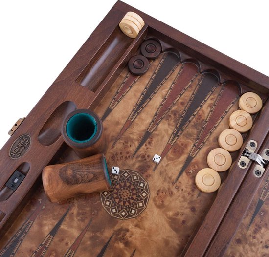 Backgammon - Tavla - Handgemaakt - Hout - Luxe uitgave - Inclusief tas - 52 x 30 x 8,5 cm