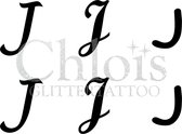 Chloïs Glittertattoo Sjabloon - Letter J - Multi Stencil - CH9730 - 1 stuks zelfklevend sjabloon met 6 kleine designs in verpakking - Geschikt voor 6 Tattoos - Nep Tattoo - Geschik