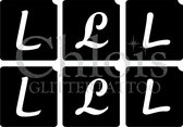 Chloïs Glittertattoo Sjabloon - Letter L - Multi Stencil - CH9732 - 1 stuks zelfklevend sjabloon met 6 kleine designs in verpakking - Geschikt voor 6 Tattoos - Nep Tattoo - Geschik