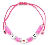 Armband Dames - Kralen - L ♥ E - Lengte Verstelbaar - Roze