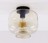 Mooie plafondlamp - sfeervolle plafonniere Amber Glas - mat zwart