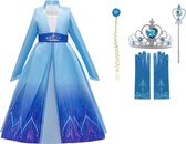 Prinsessenjurk meisje - Carnavalskleding meisje - Elsa blauwe jurk 110/116 (120) + Tiara / Toverstaf- Elsa vlecht - handschoenen- Verkleedjurk - Verkleedkleding kind