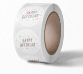 DW4Trading Stickerrol Happy Birthday - Sluitstickers - Ø 2,5 cm - 500 Stuks - Regenboog