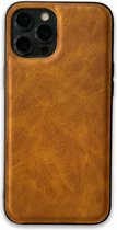 iPhone 12 Pro Max Lederlook Back Cover Hoesje - Leer - Siliconen - Backcover - Apple iPhone 12 Pro Max - Lichtbruin